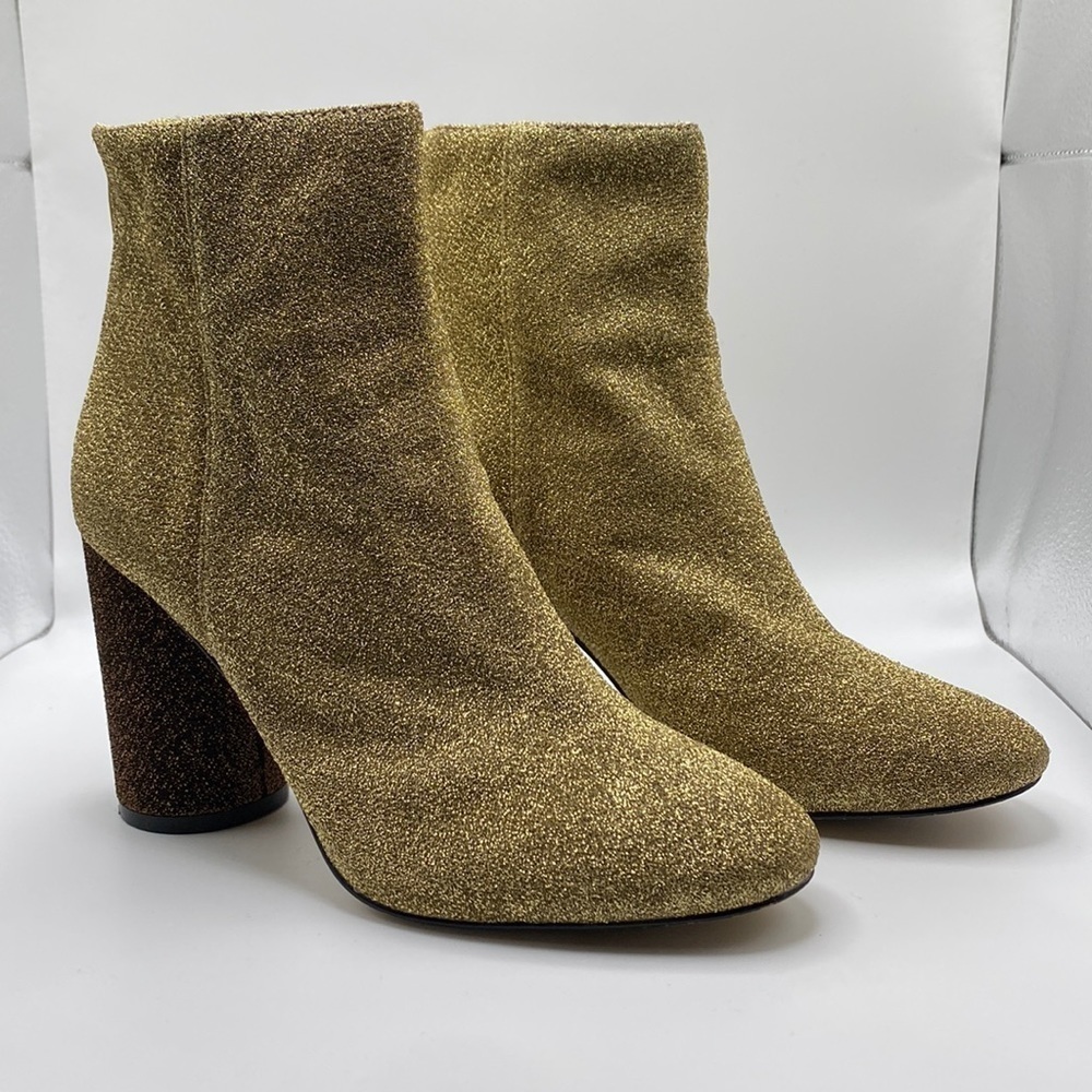 KATY PERRY MAYARI GOLD & BROWN CHUNKY GLITTER ANKLE BOOTIES WOMEN’S SZ 5
